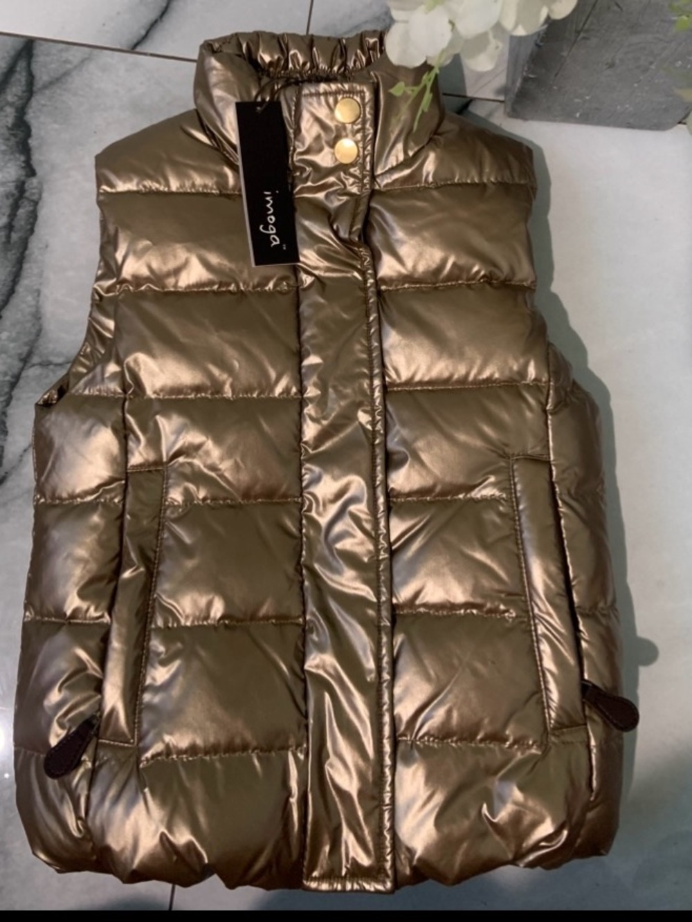 Imoga Metallic Bronze Quilted Sleeveless Puffer Vest